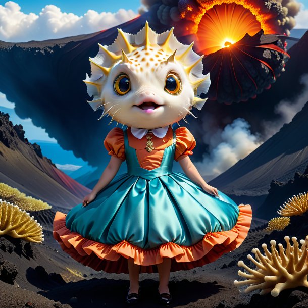 Pic of a pufferfish in a dress in the volcano