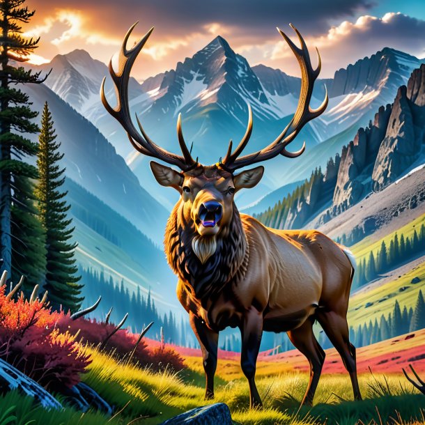 Image of a angry of a elk in the mountains