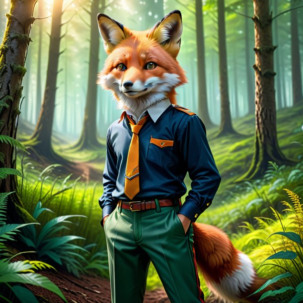 Drawing of a fox in a trousers in the forest