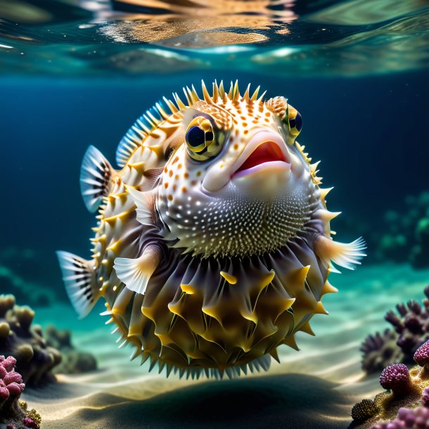 Pic of a pufferfish in a dress in the water