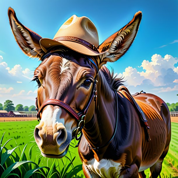 Drawing of a mule in a hat on the field