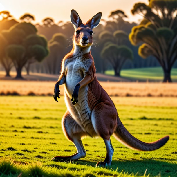 Photo of a dancing of a kangaroo on the field