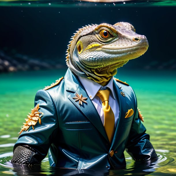 Image of a monitor lizard in a jacket in the water