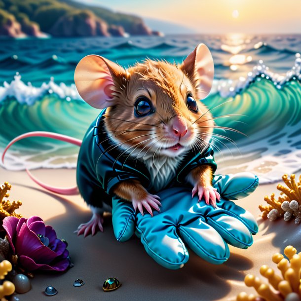 Picture of a mouse in a gloves in the sea