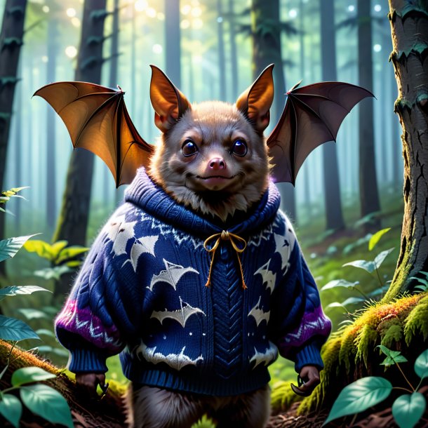 Pic of a bat in a sweater in the forest