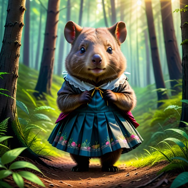 Image of a wombat in a skirt in the forest