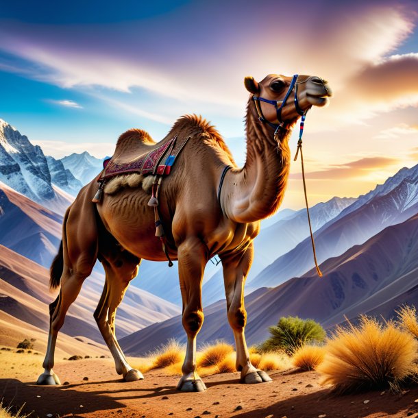 Image of a playing of a camel in the mountains