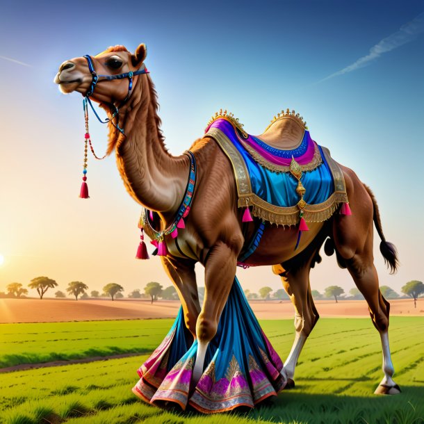 Drawing of a camel in a dress on the field