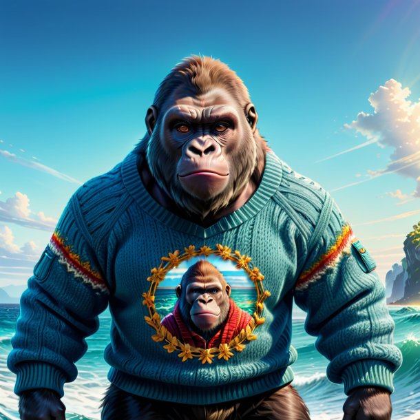 Illustration of a gorilla in a sweater in the sea