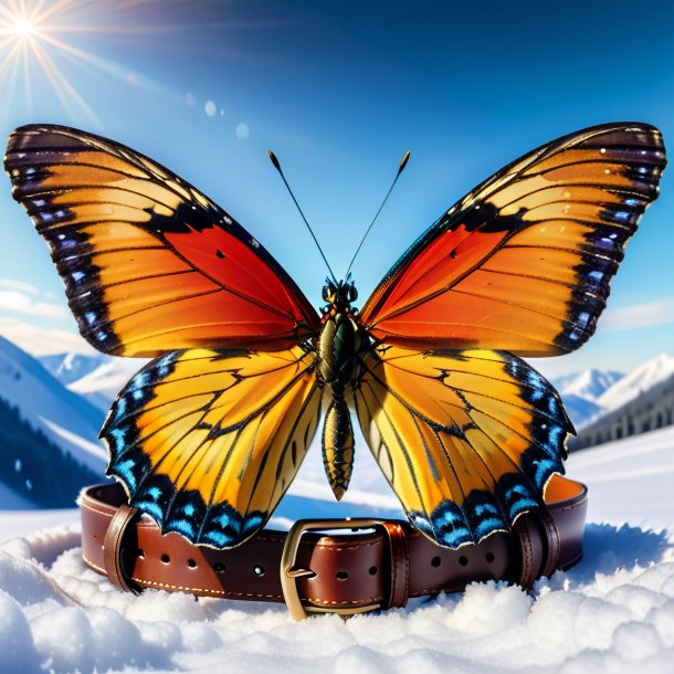 Image of a butterfly in a belt in the snow