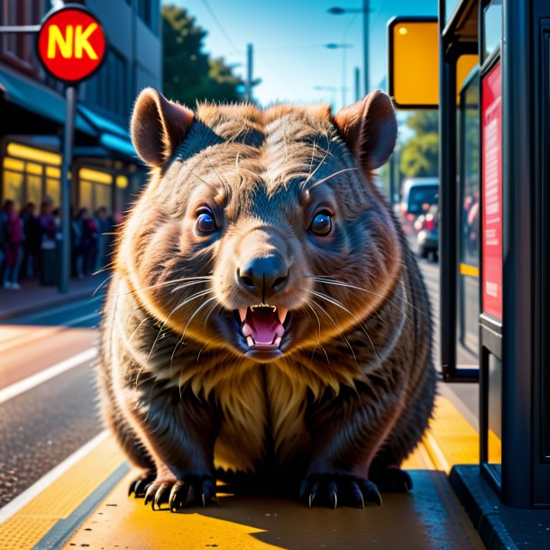 Image of a angry of a wombat on the bus stop