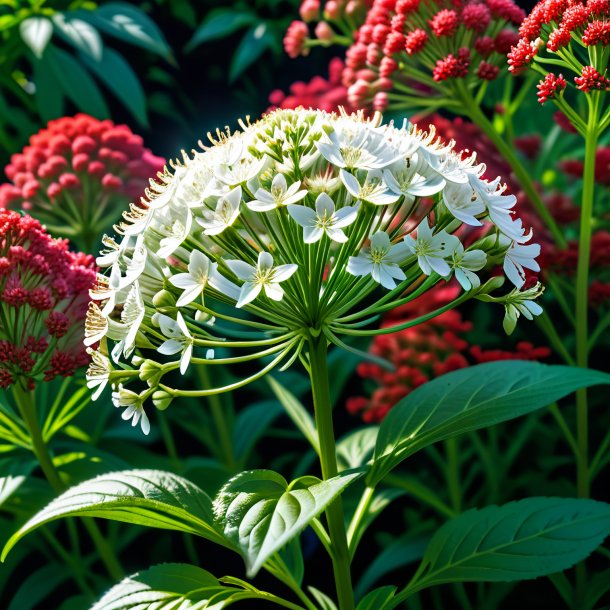 "photography of a white valerian, red"