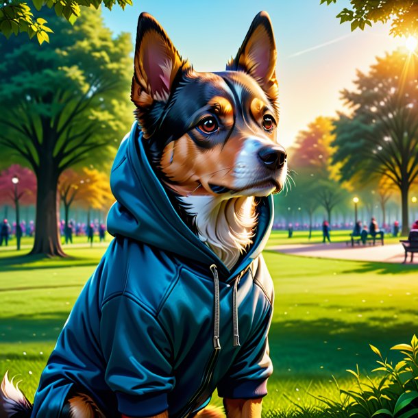 Illustration of a dog in a hoodie in the park