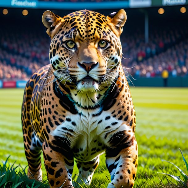 Image of a jaguar in a belt on the field