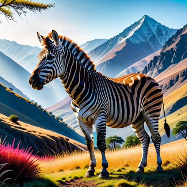 Picture of a waiting of a zebra in the mountains