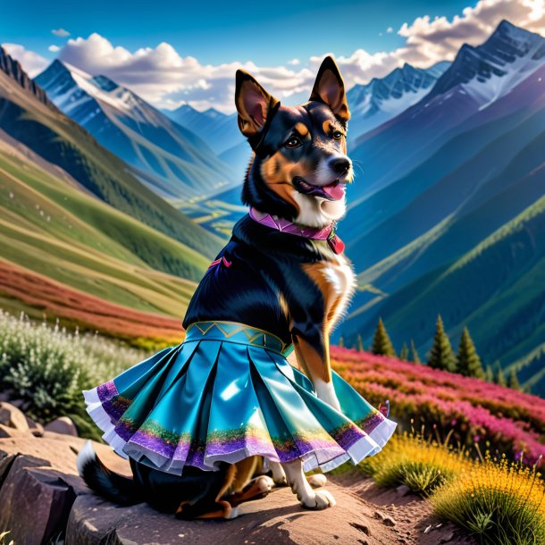 Image of a dog in a skirt in the mountains