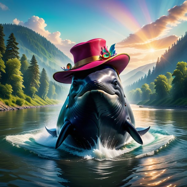 Photo of a whale in a hat in the river