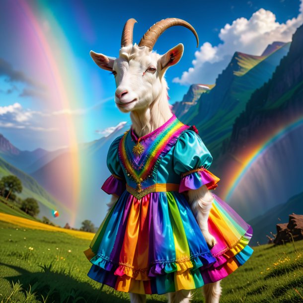 Foto de una cabra en un vestido en el arco iris