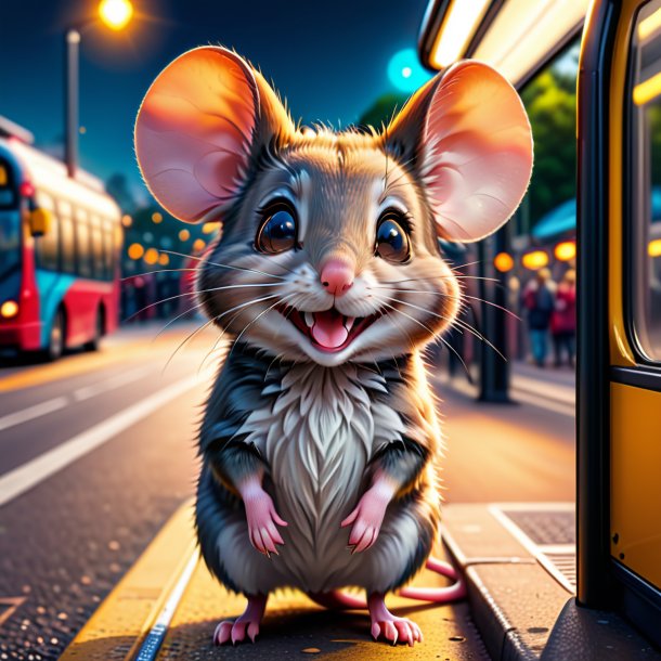 Picture of a smiling of a mouse on the bus stop