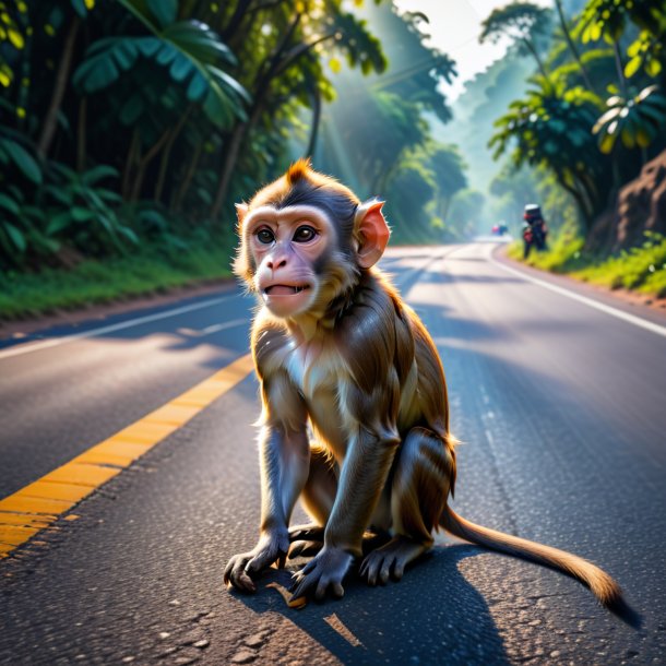 Photo of a playing of a monkey on the road