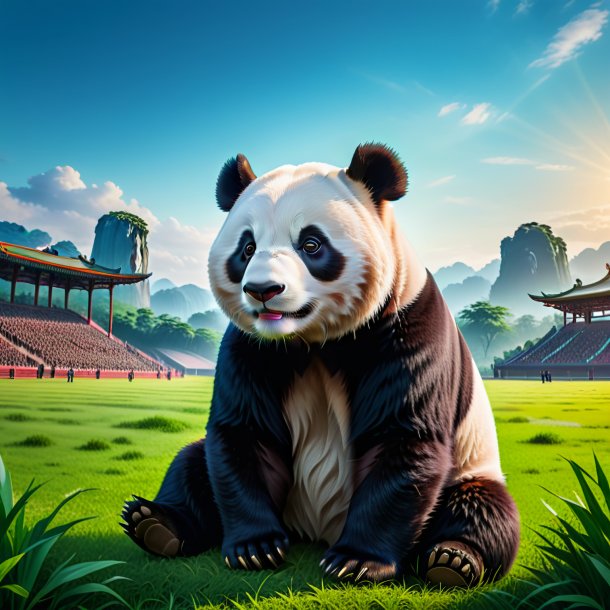 De uma foto de uma espera de um panda gigante no campo