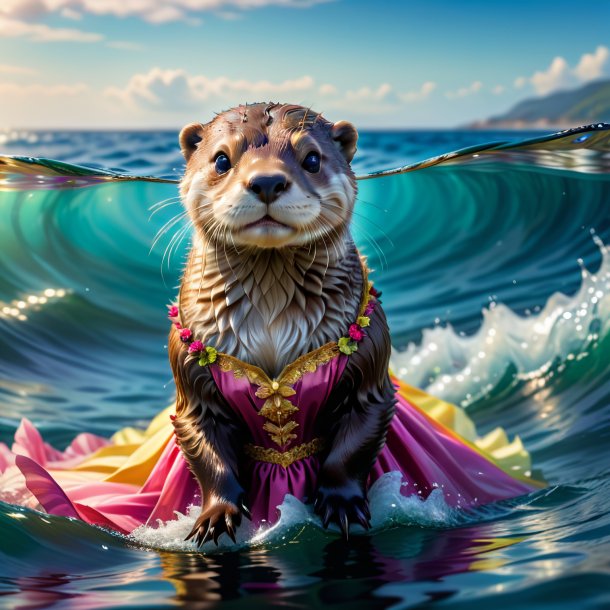 Foto de uma lontra em um vestido no mar