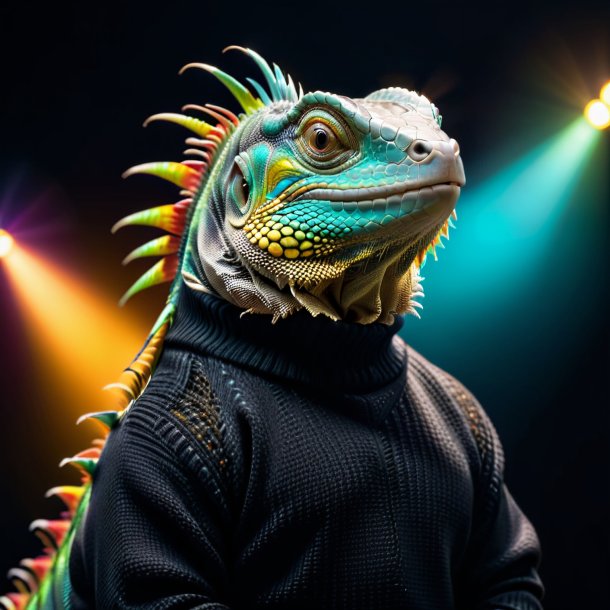 Picture of a iguana in a black sweater