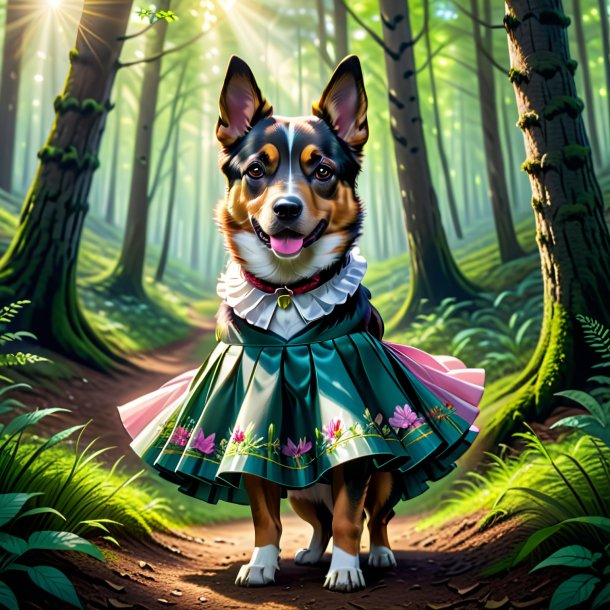 Drawing of a dog in a skirt in the forest