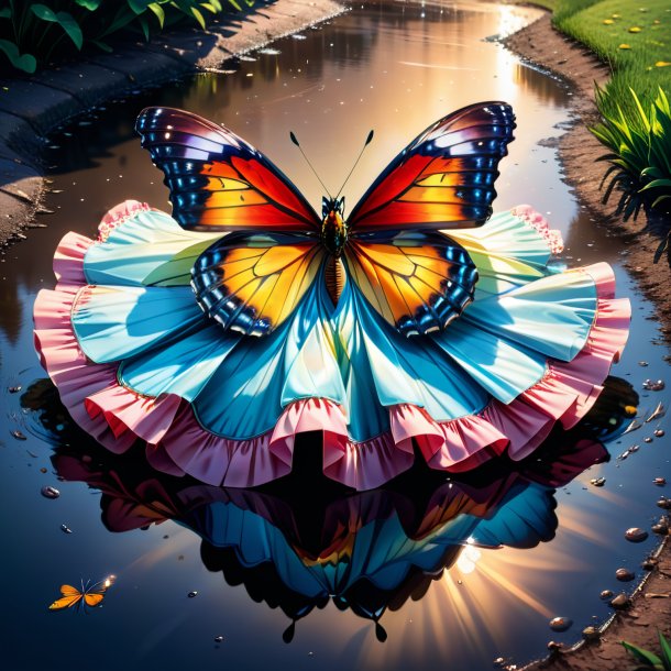 Illustration of a butterfly in a skirt in the puddle