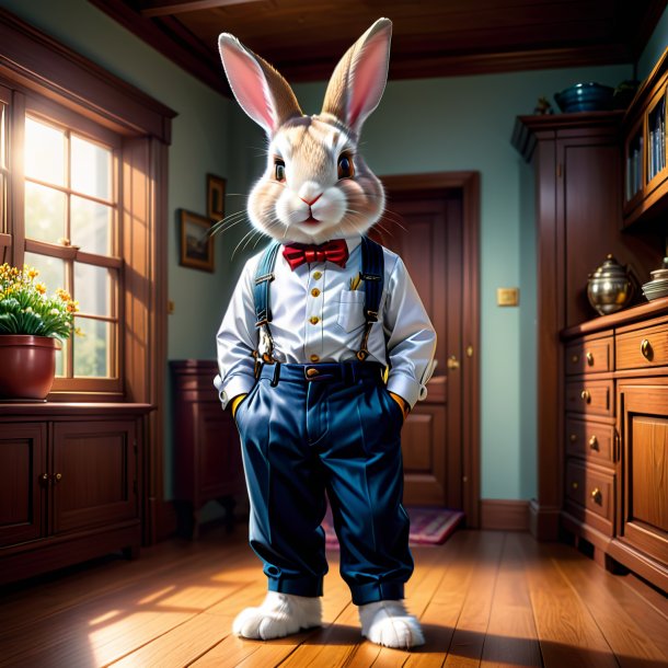 Illustration d'un lapin dans un pantalon dans la maison