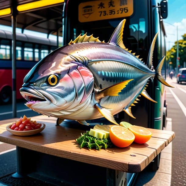 Picture of a eating of a tuna on the bus stop