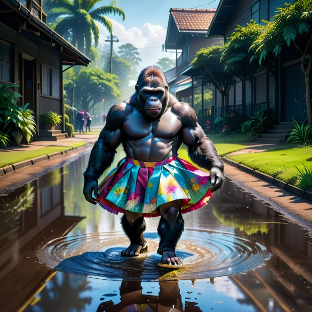 Drawing of a gorilla in a skirt in the puddle