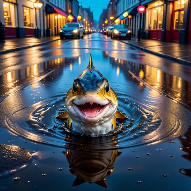 Pic of a smiling of a haddock in the puddle