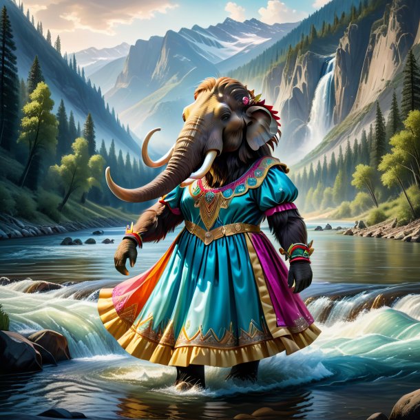 Drawing of a mammoth in a dress in the river