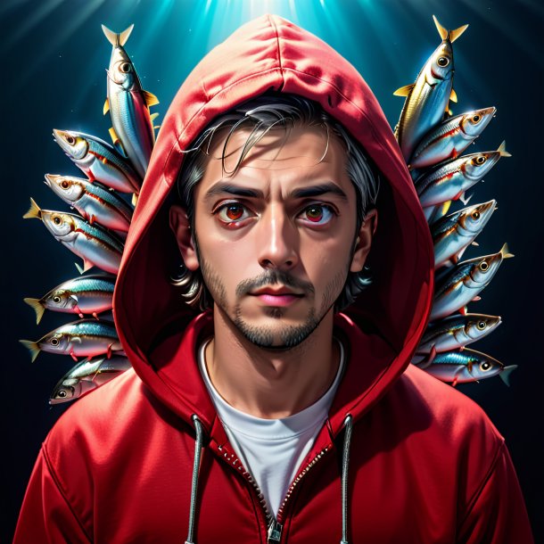 Picture of a sardines in a red hoodie