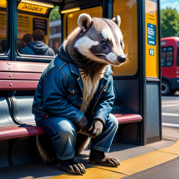 Imagem de um texger em um jeans no ponto de ônibus