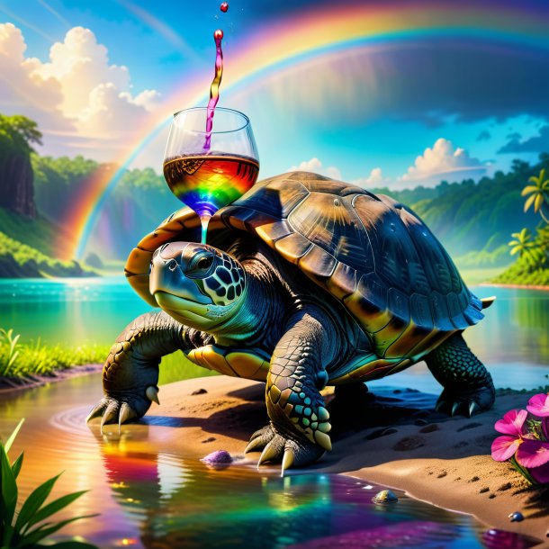 Photo of a drinking of a turtle on the rainbow