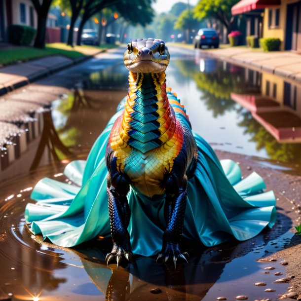 Picture of a cobra in a skirt in the puddle