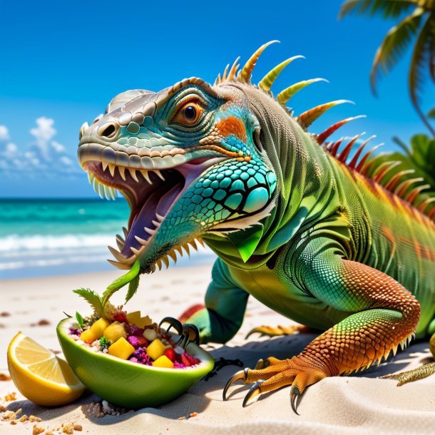 Imagen de una comida de una iguana en la playa