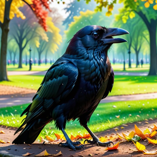 Photo of a crying of a crow in the park