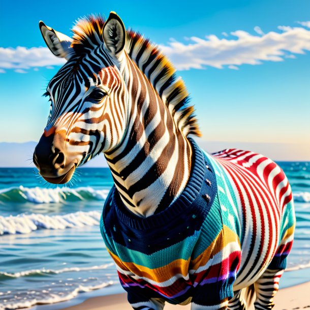 Picture of a zebra in a sweater in the sea