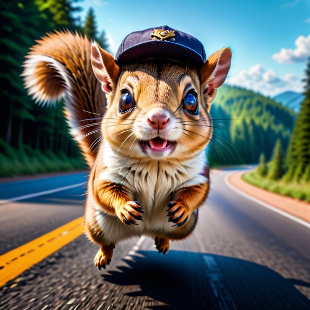 Pic d'écureuil volant dans une casquette sur la route