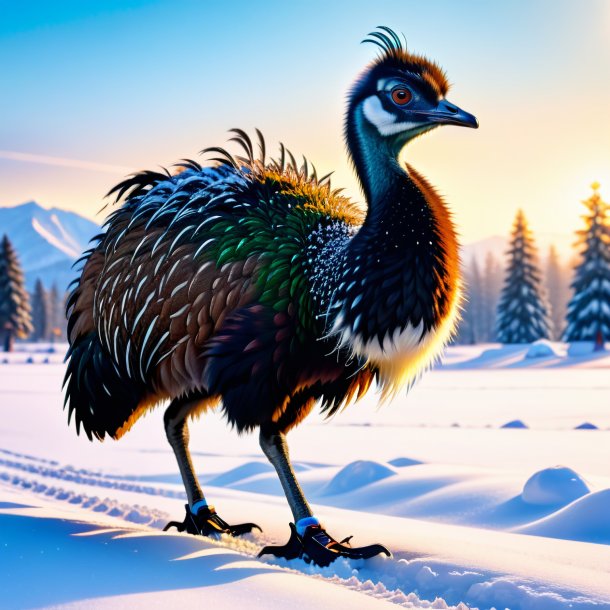 Picture of a emu in a shoes in the snow