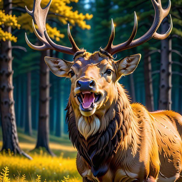 Pic d'un wapiti jaune souriant