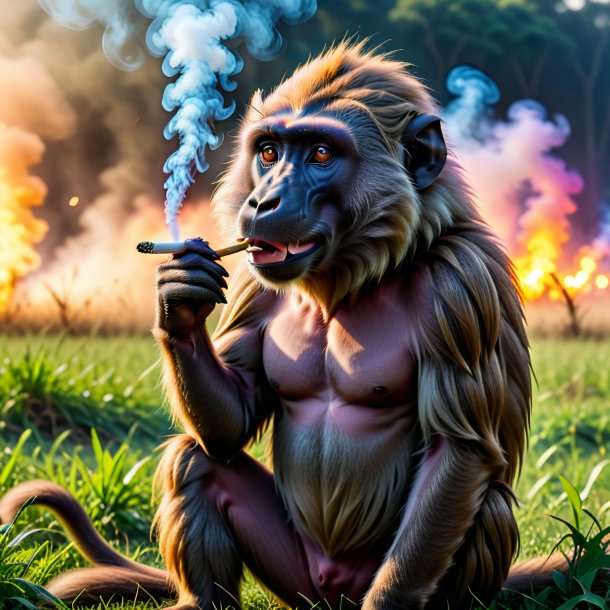 Pic of a smoking of a baboon on the field