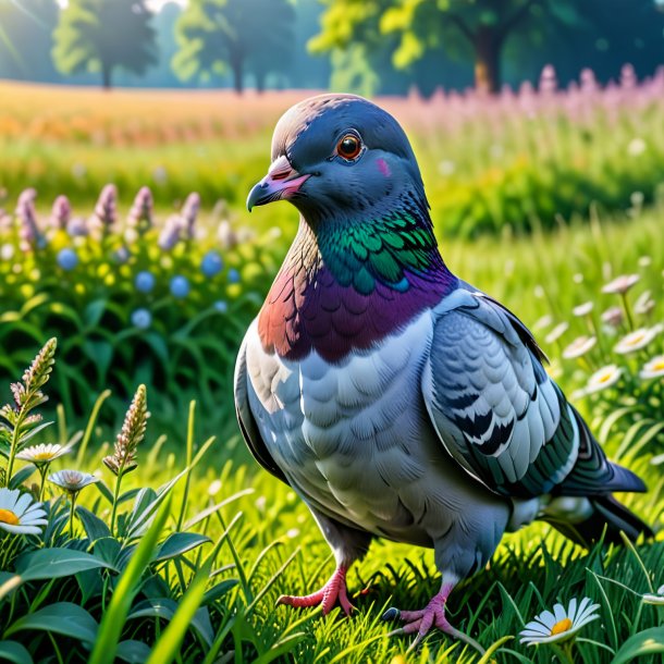 Pic of a smiling of a pigeon in the meadow