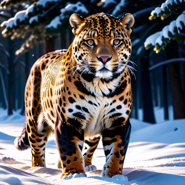 Fotos de um jaguar em um casaco na neve