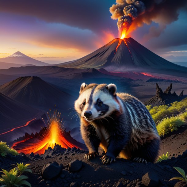 Image of a waiting of a badger in the volcano