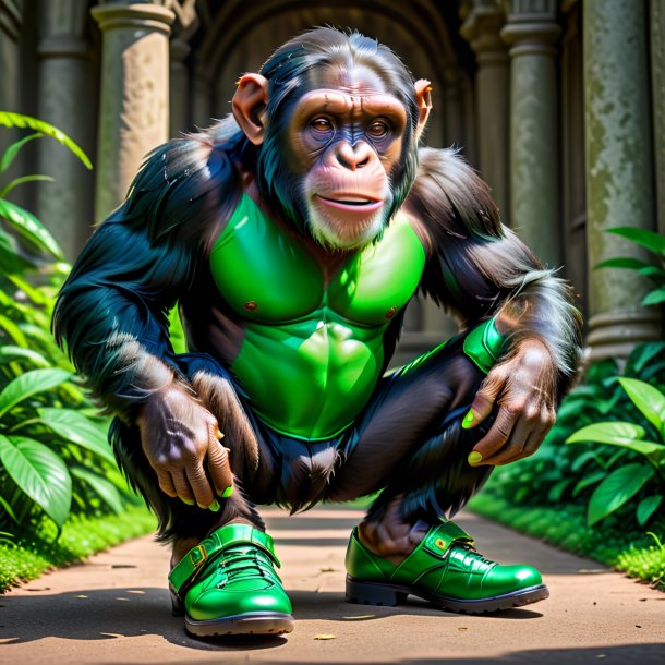 Pic of a chimpanzee in a green shoes