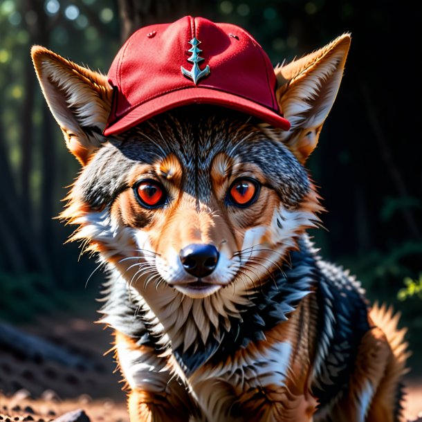 Image of a jackal in a red cap